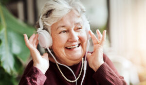 Senior woman with headphones